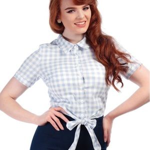 NWT Collectif Sammy Tie Top XL 16 Blue Gingham